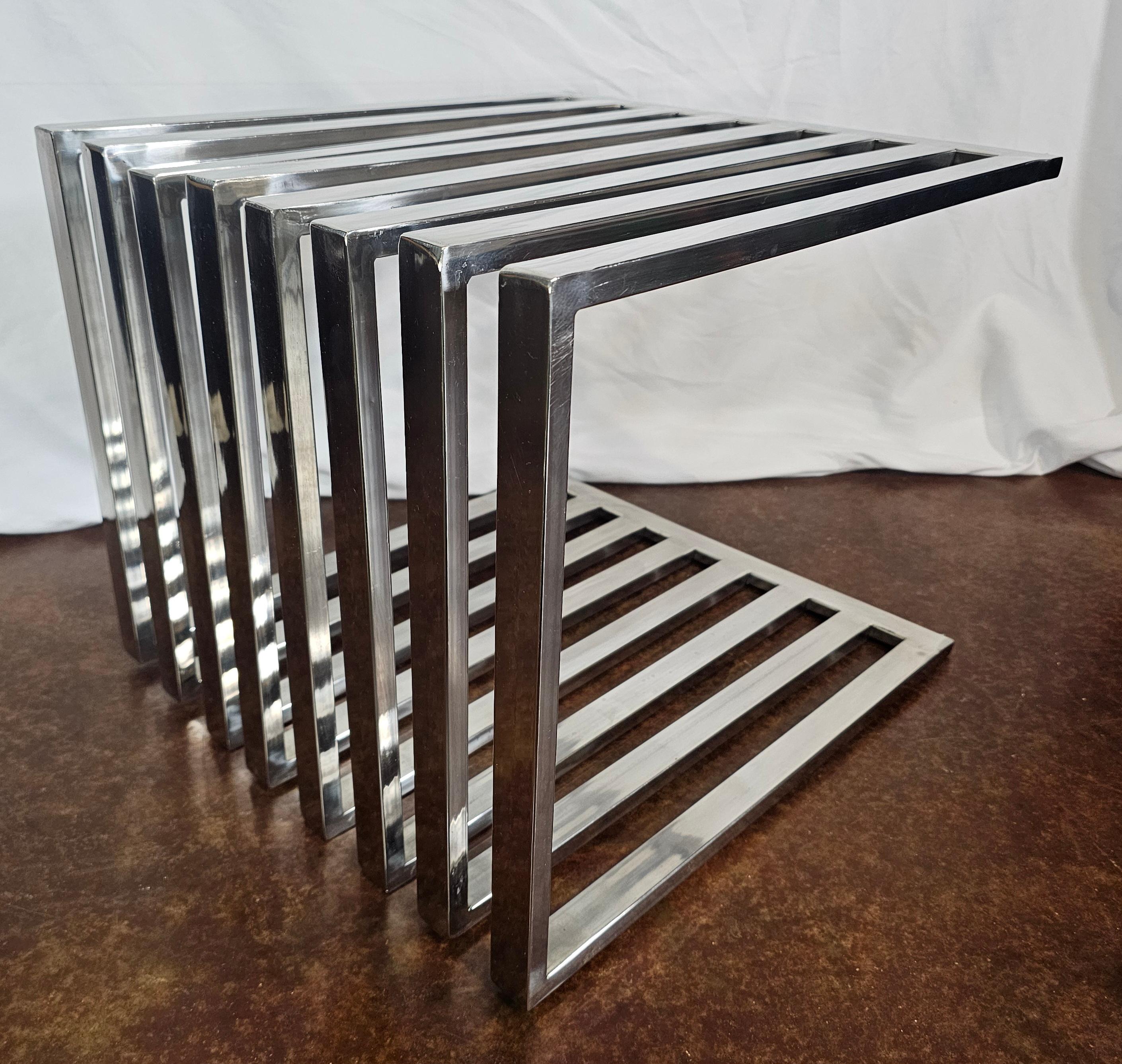 Vintage Polished Stainless Steel Bench/ Side Table In Good Condition For Sale In Waxahachie, TX