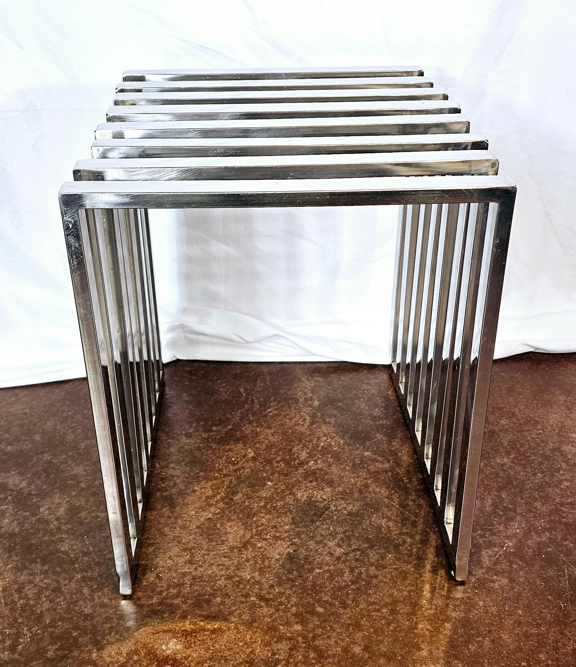 20th Century Vintage Polished Stainless Steel Bench/ Side Table For Sale