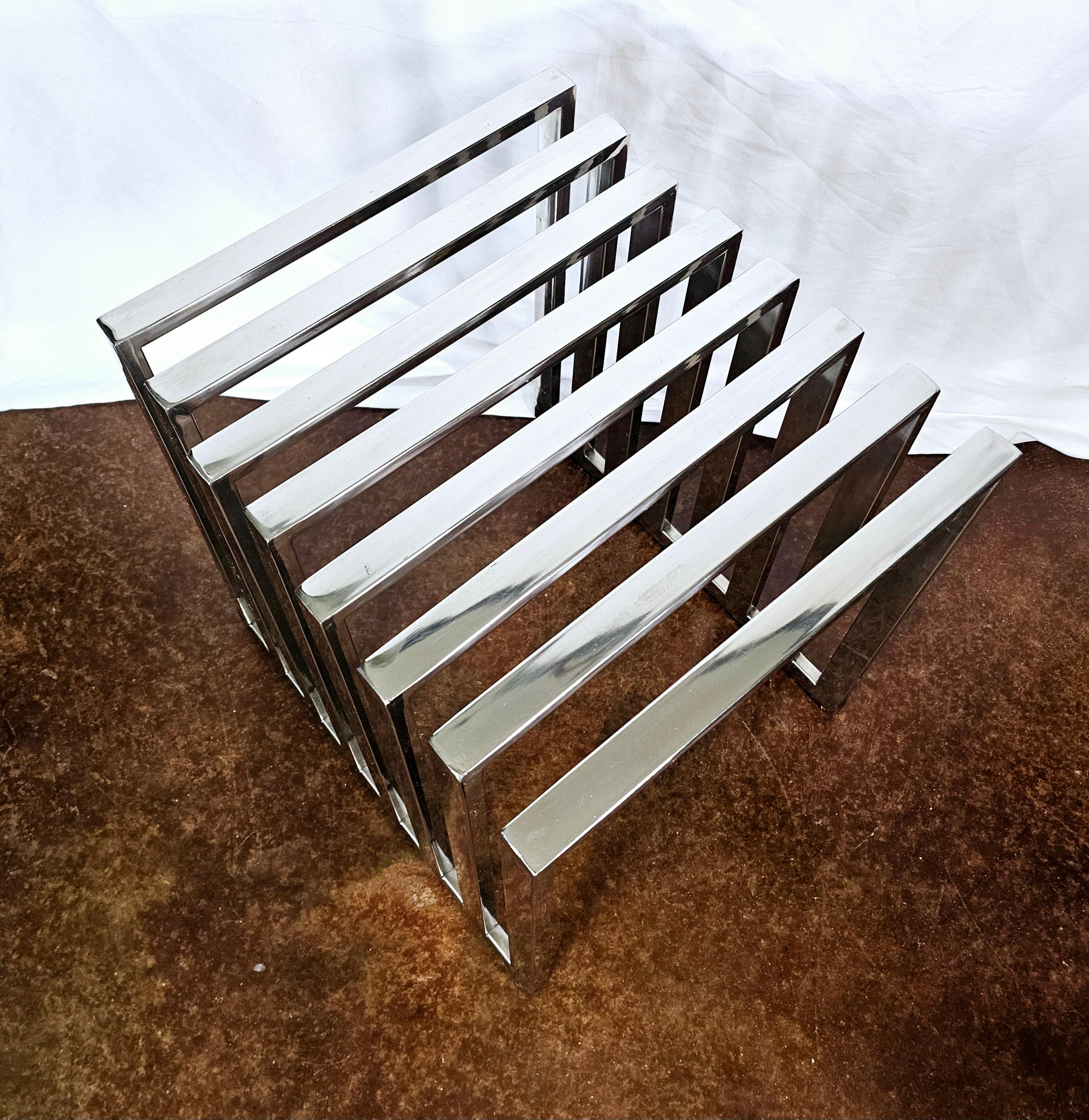 Vintage Polished Stainless Steel Bench/ Side Table For Sale 1
