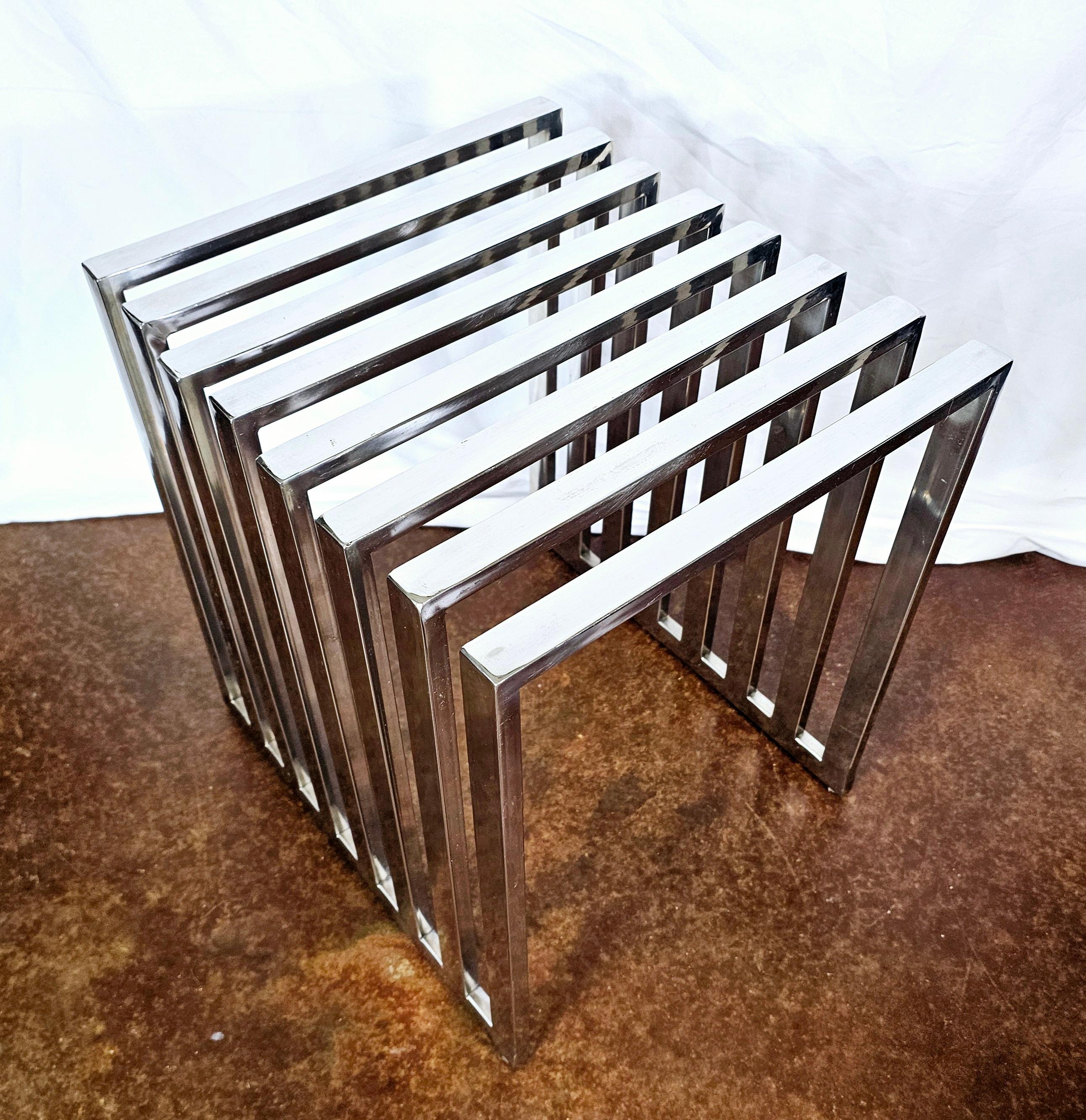 Vintage Polished Stainless Steel Bench/ Side Table For Sale 3