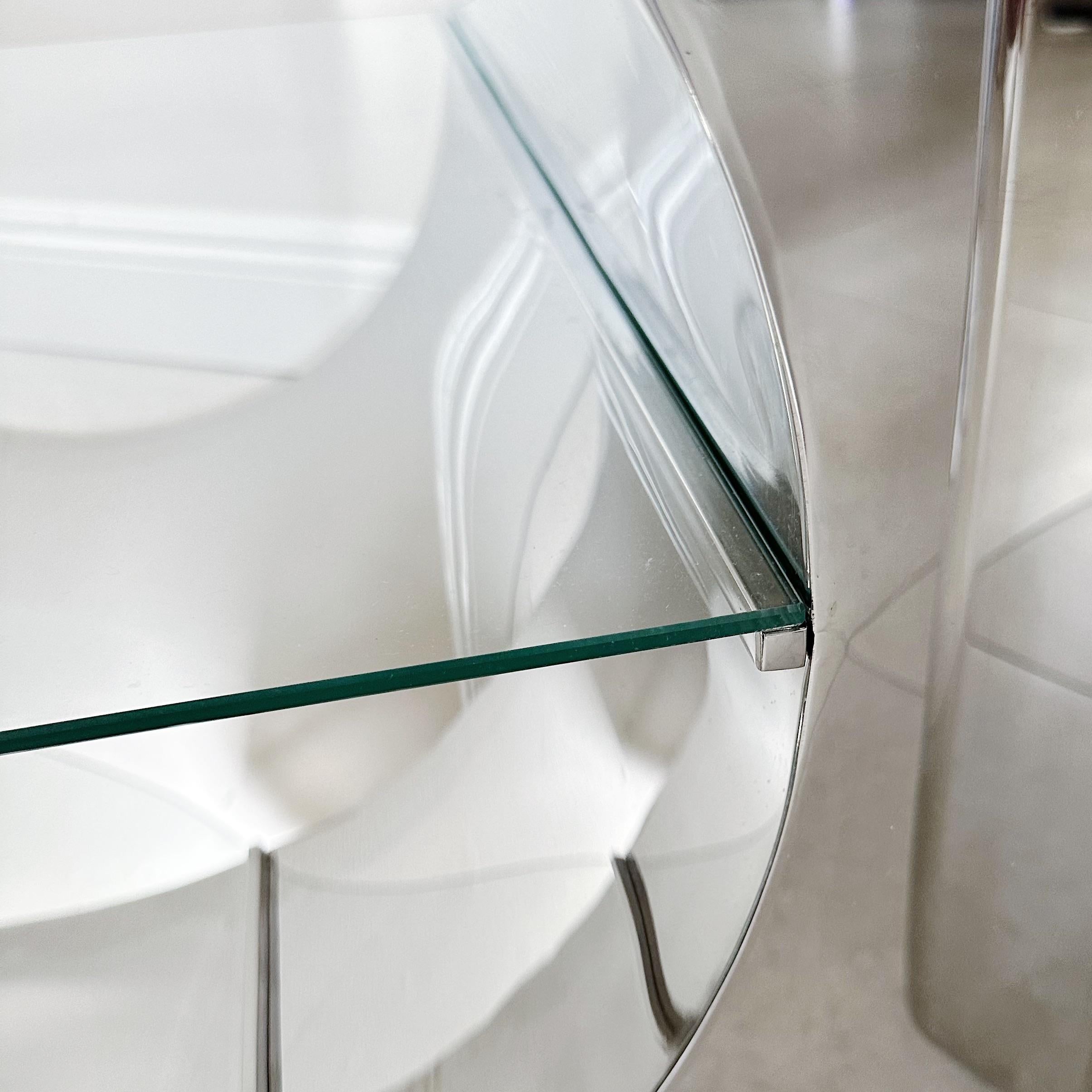 Late 20th Century Vintage Polished Stainless Steel Cube Tables with Glass Shelves