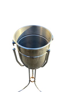 Vintage Polished Steel and Bronze Champagne Bucket with Stand