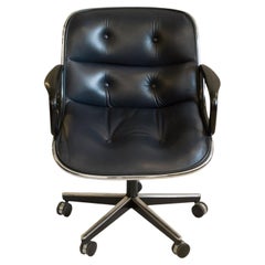 Vintage Pollock Executive Swivel Chair in Black Leather, Chrome Frame