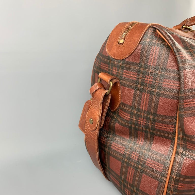 Vintage POLO by RALPH LAUREN Brown and Black Plaid Coated Canvas Travel Bag  at 1stDibs