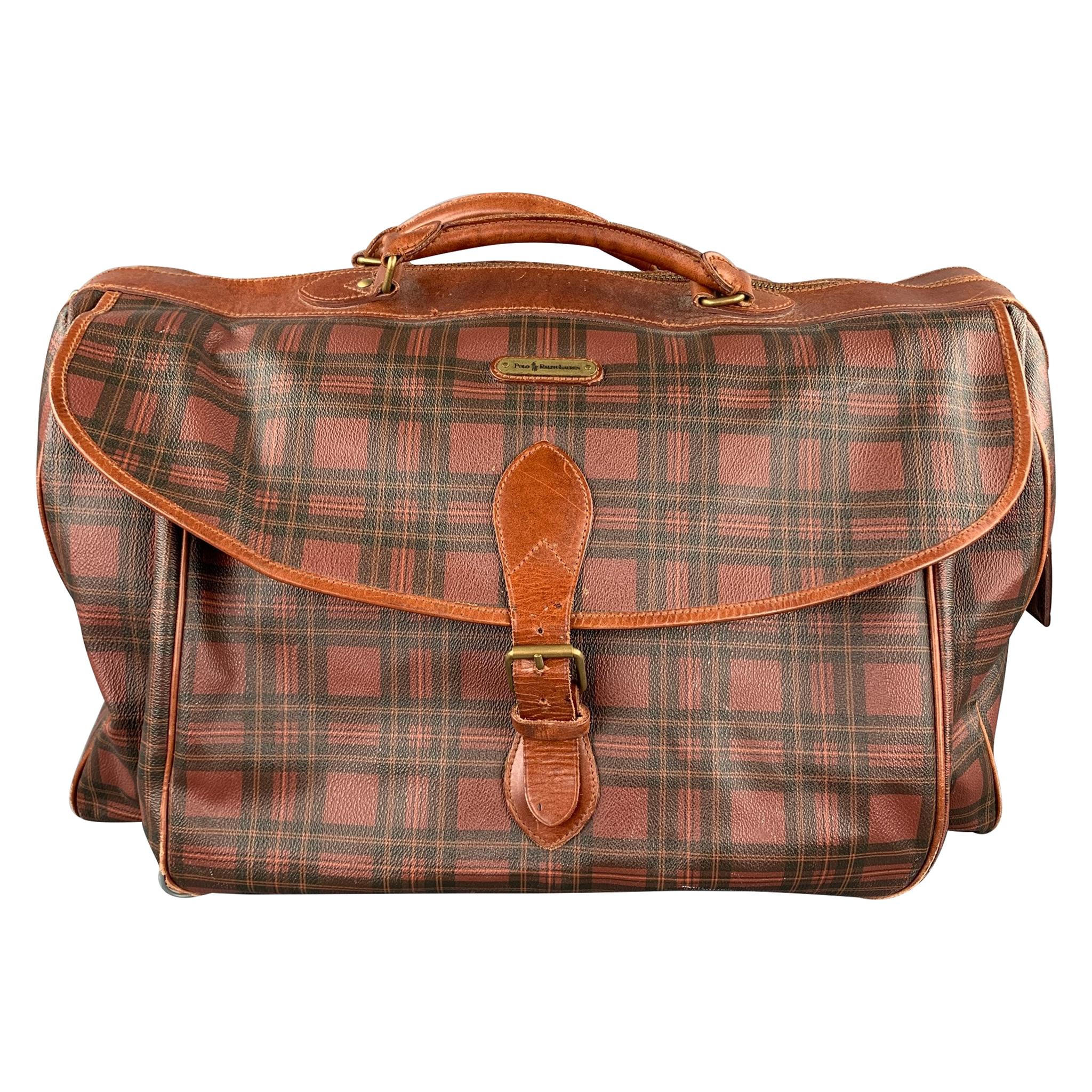 Vintage POLO by RALPH LAUREN Brown and Black Plaid Coated Canvas Travel Bag  at 1stDibs