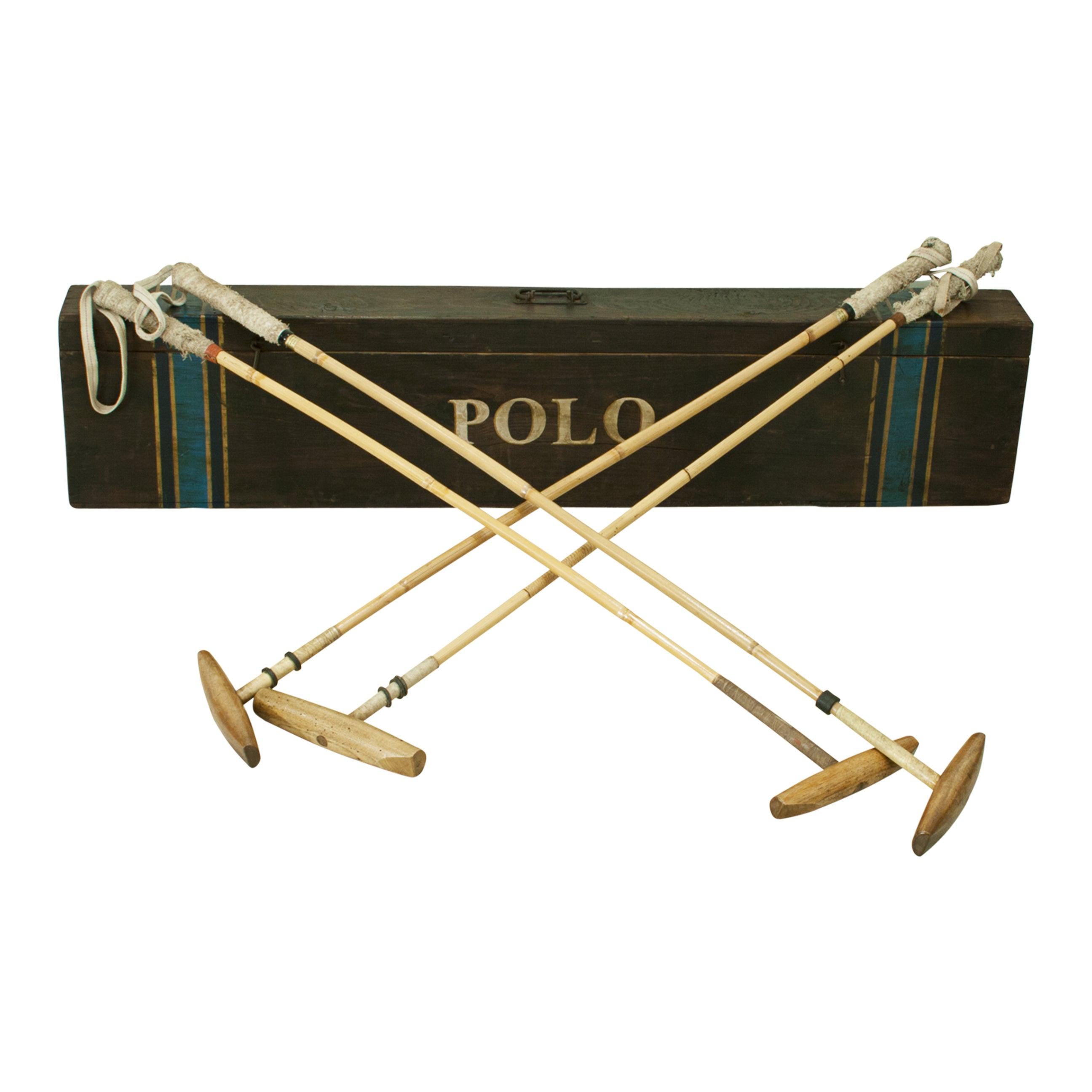 Vintage Polo Mallets in Pine Polo Mallet Travel Box