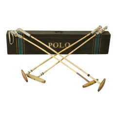 Antique Polo Mallets in Pine Polo Mallet Travel Box