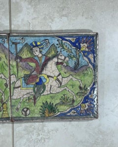 Vintage Polo Players Ceramic Persian Tile Wall Hanging