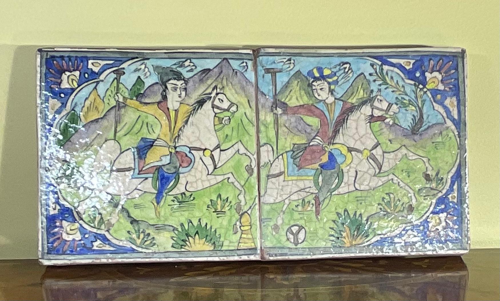 Vintage Polo Players Ceramic Persian Tile Wall Hanging 2