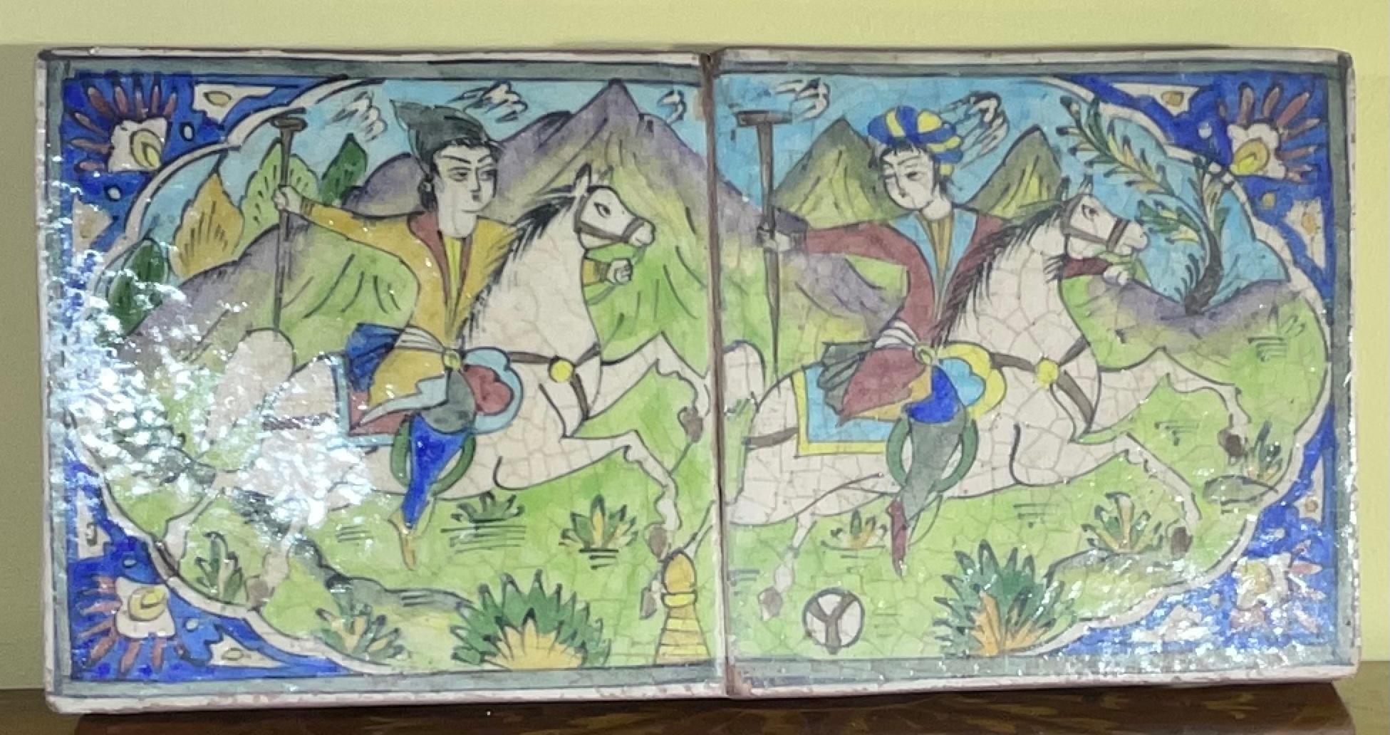Vintage Polo Players Ceramic Persian Tile Wall Hanging 4
