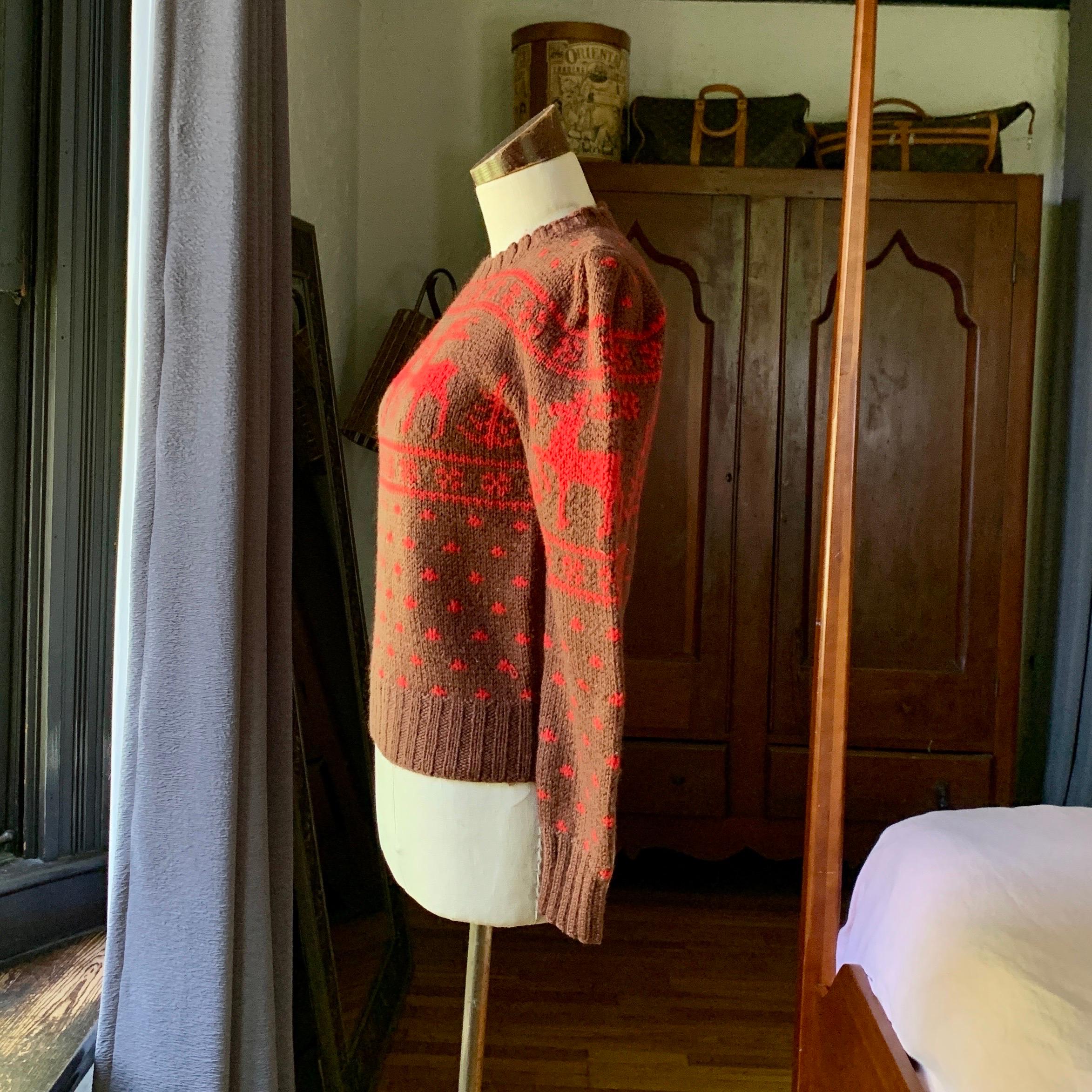 Vintage POLO RALPH LAUREN 100% Wool RARE Deer HAND KNIT Sweater HONG KONG Medium For Sale 2