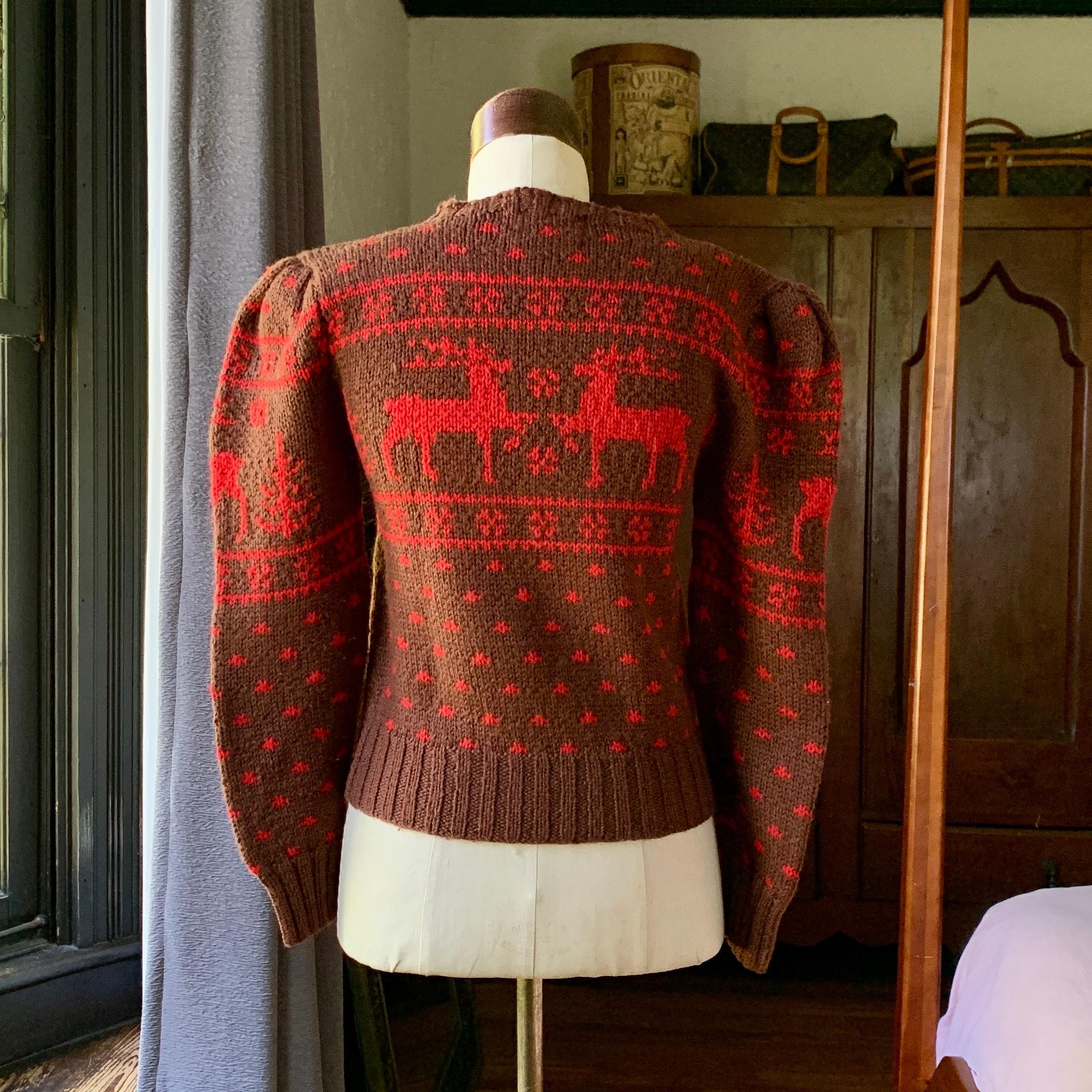 Vintage POLO RALPH LAUREN 100% Wool RARE Deer HAND KNIT Sweater HONG KONG Medium For Sale 3