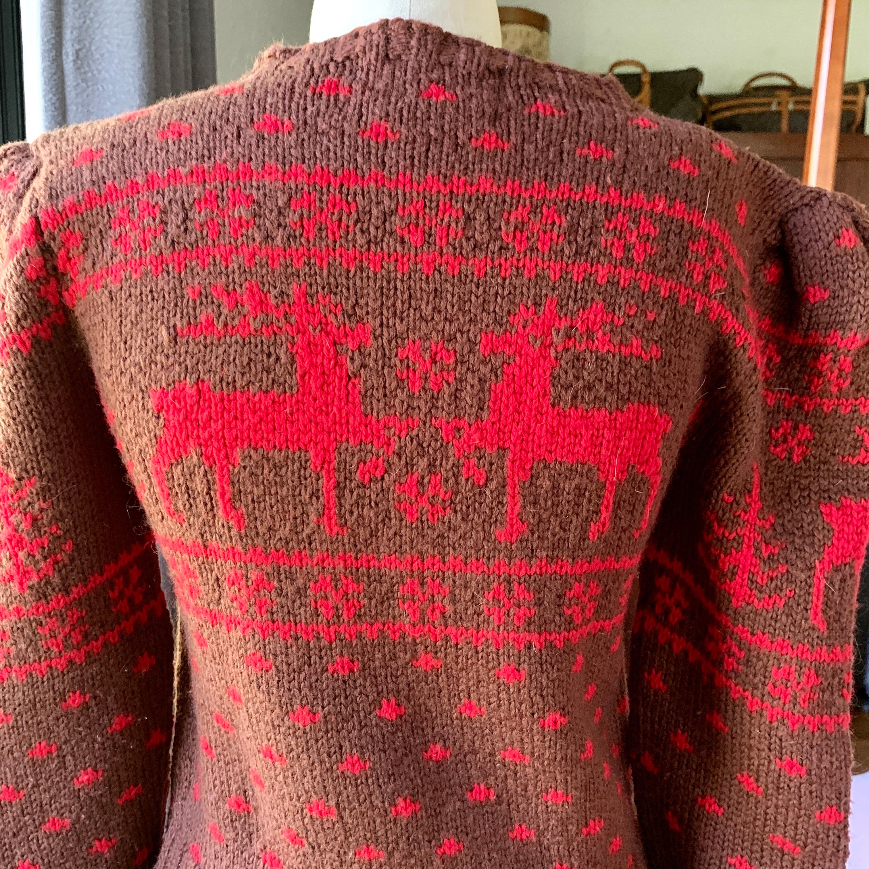 Vintage POLO RALPH LAUREN 100% Wool RARE Deer HAND KNIT Sweater HONG KONG Medium For Sale 4