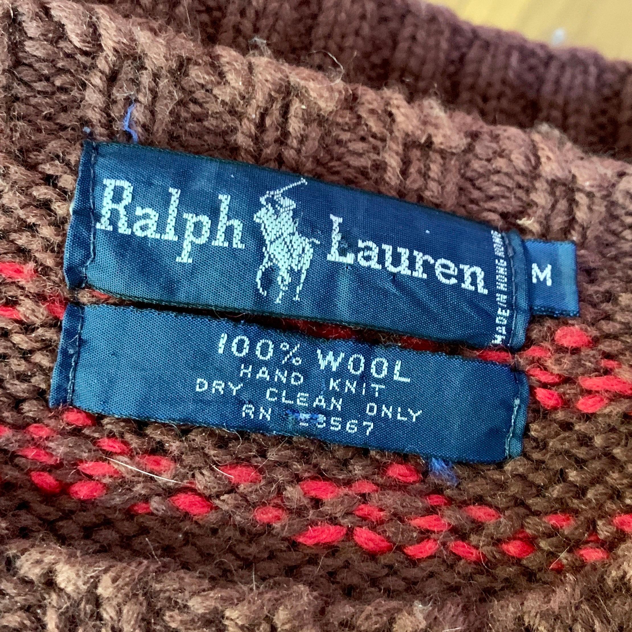 Vintage POLO RALPH LAUREN 100% Wool RARE Deer HAND KNIT