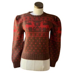 Vintage POLO RALPH LAUREN 100% Wool RARE Deer HAND KNIT Sweater HONG KONG Medium