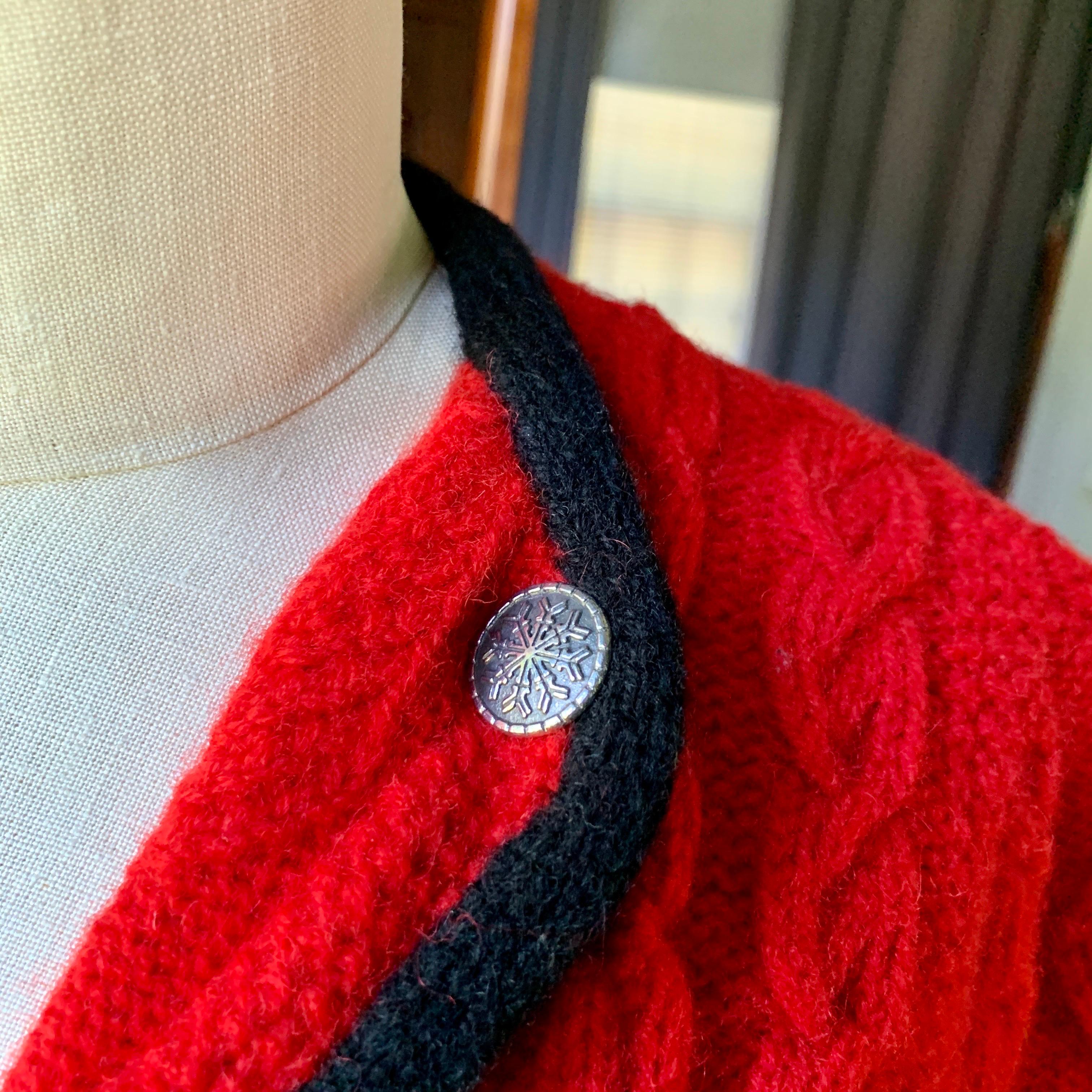 Vintage POLO RALPH LAUREN 70s Red Cable Hand Knit Cardigan BRITIAN Sweater SMALL For Sale 6