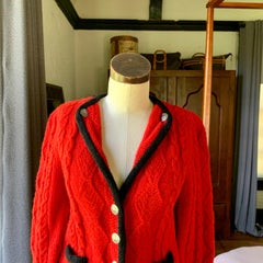 Vintage POLO RALPH LAUREN 70s Red Cable Hand Knit Cardigan BRITIAN Sweater SMALL