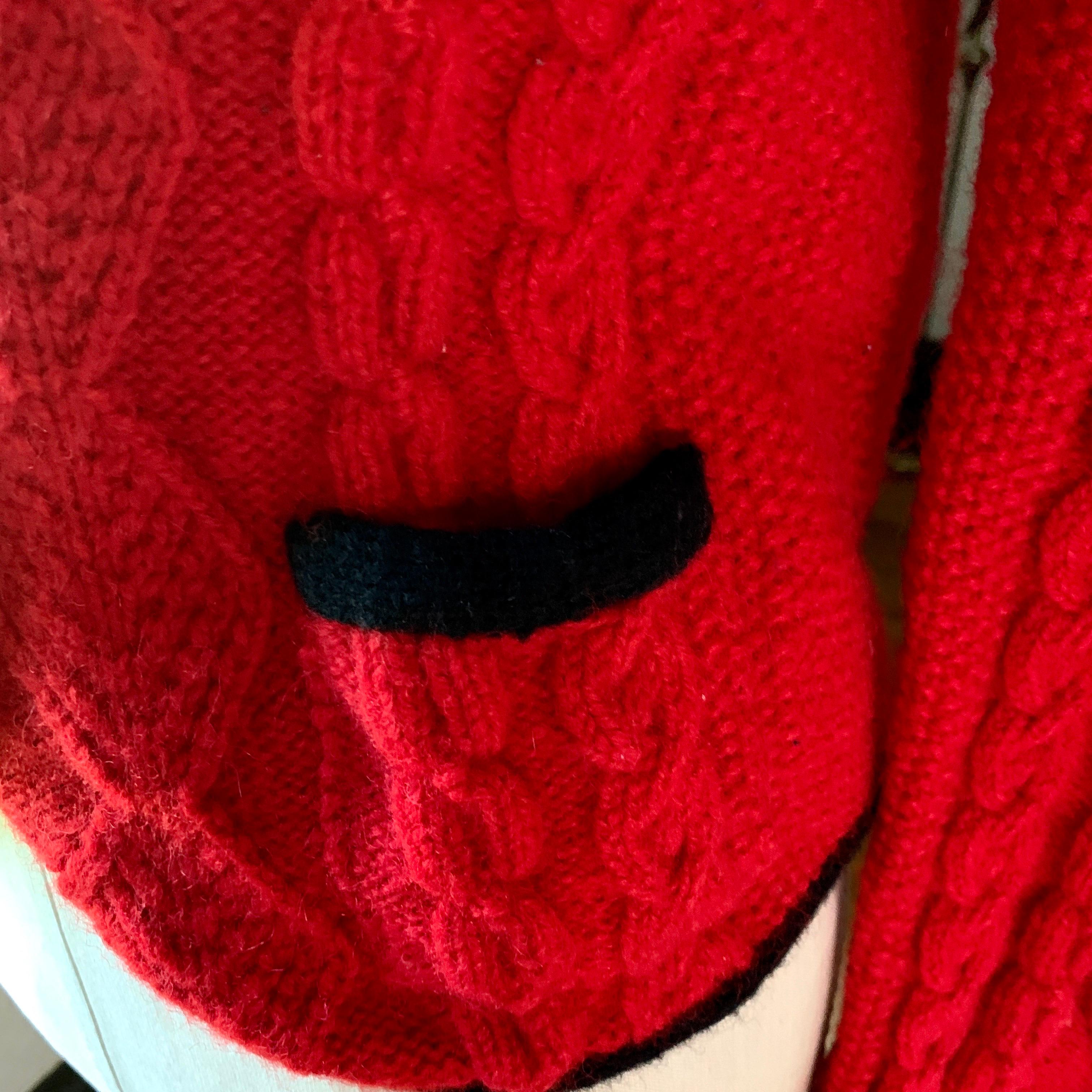 Vintage POLO RALPH LAUREN 70s Red Cable Hand Knit Cardigan BRITIAN Sweater SMALL For Sale 2