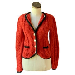 Vintage POLO RALPH LAUREN 70s Red Cable Hand Knit Cardigan BRITIAN Sweater SMALL