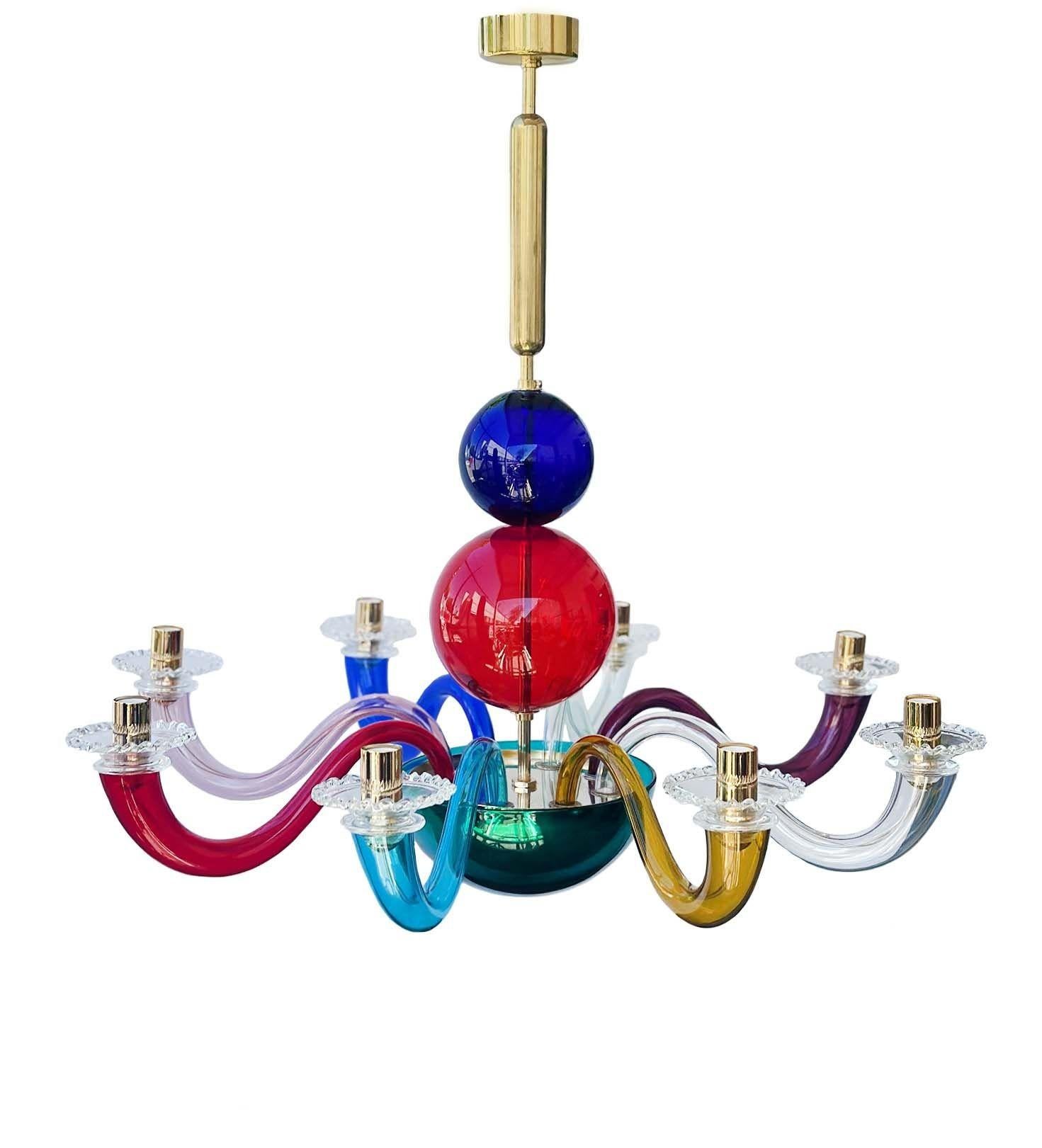 Vintage Polychrome Murano Glass Chandelier by Gio Ponti for Venini For Sale