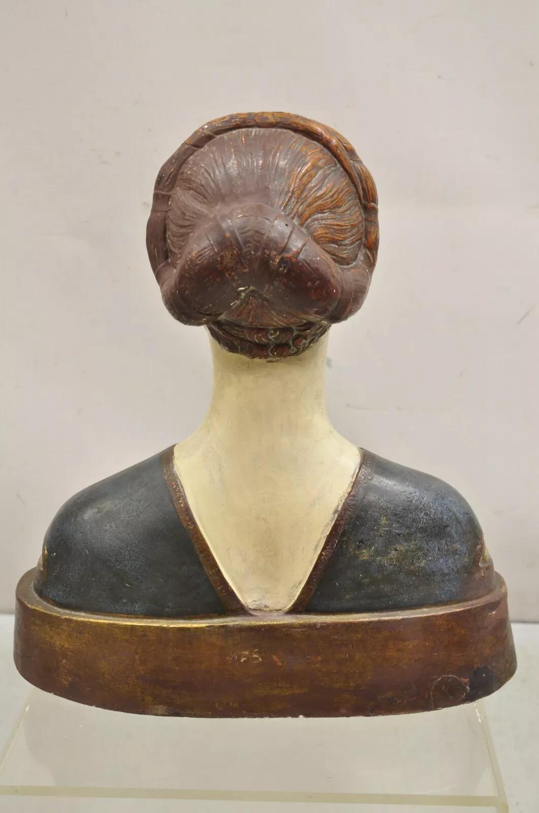 Vintage Busto in gesso policromo Ippolita Maria Sforza Statua in stile rinascimentale in vendita 3