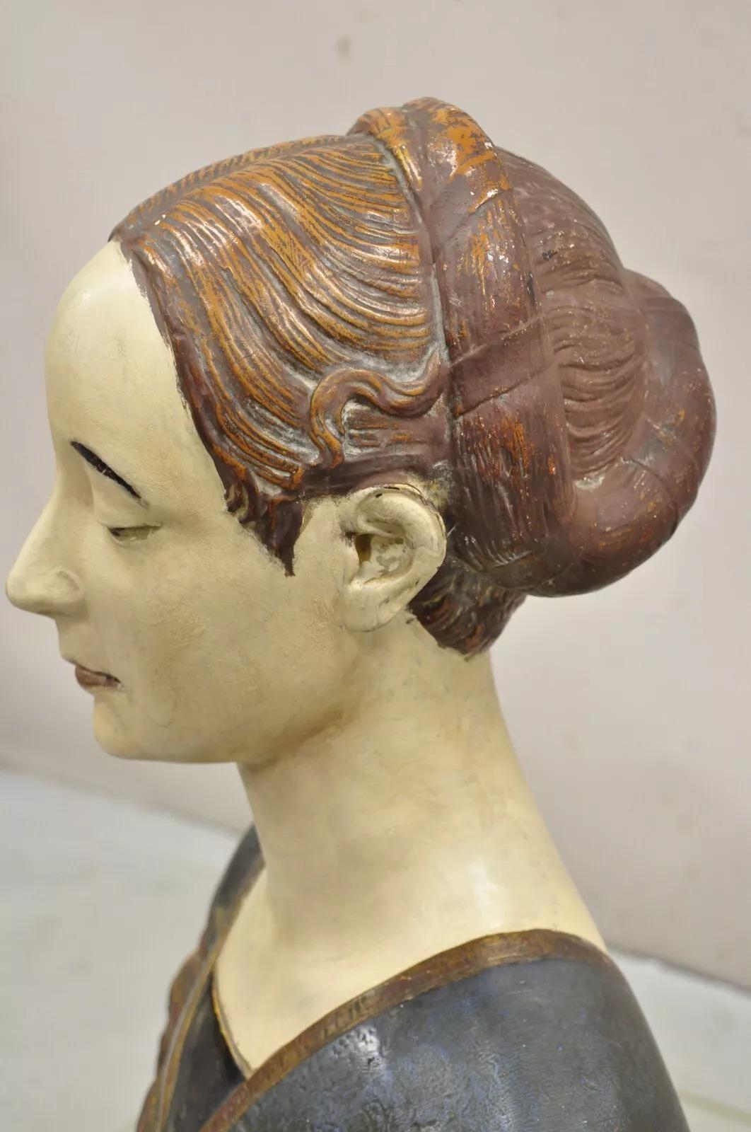 Vintage Busto in gesso policromo Ippolita Maria Sforza Statua in stile rinascimentale in vendita 5