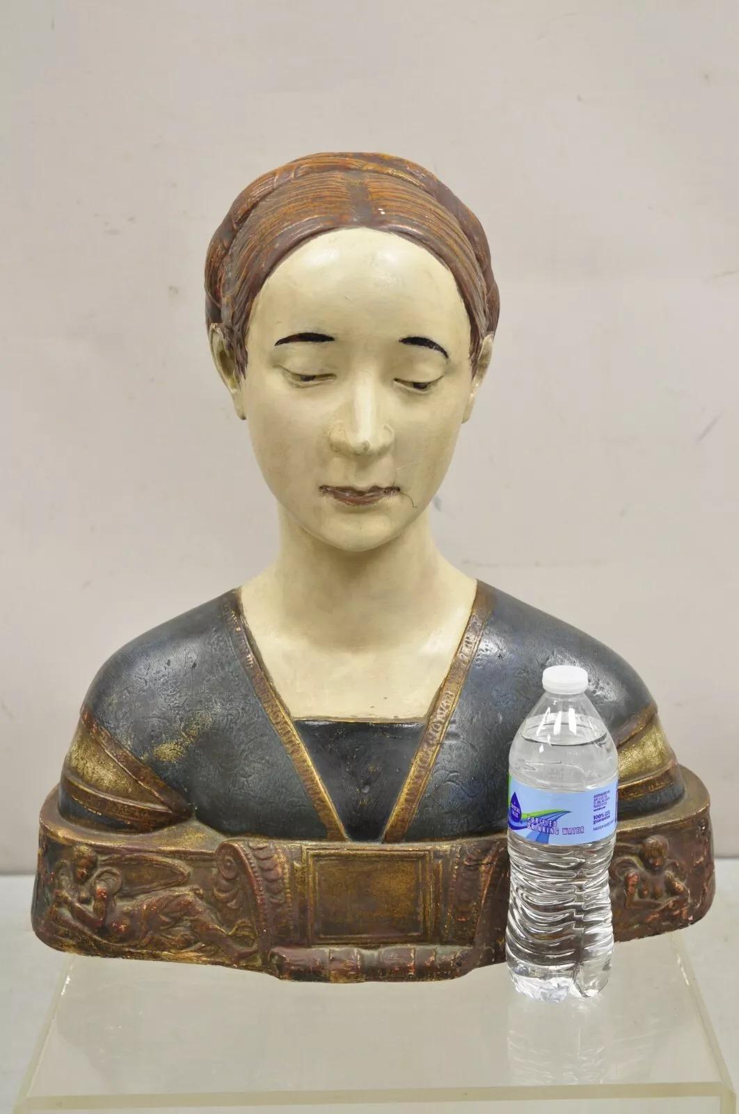 Busto in gesso policromo d'epoca di Ippolita Maria Sforza in stile rinascimentale di Francesco Laurana. Circa all'inizio del XX secolo. Misure: 19