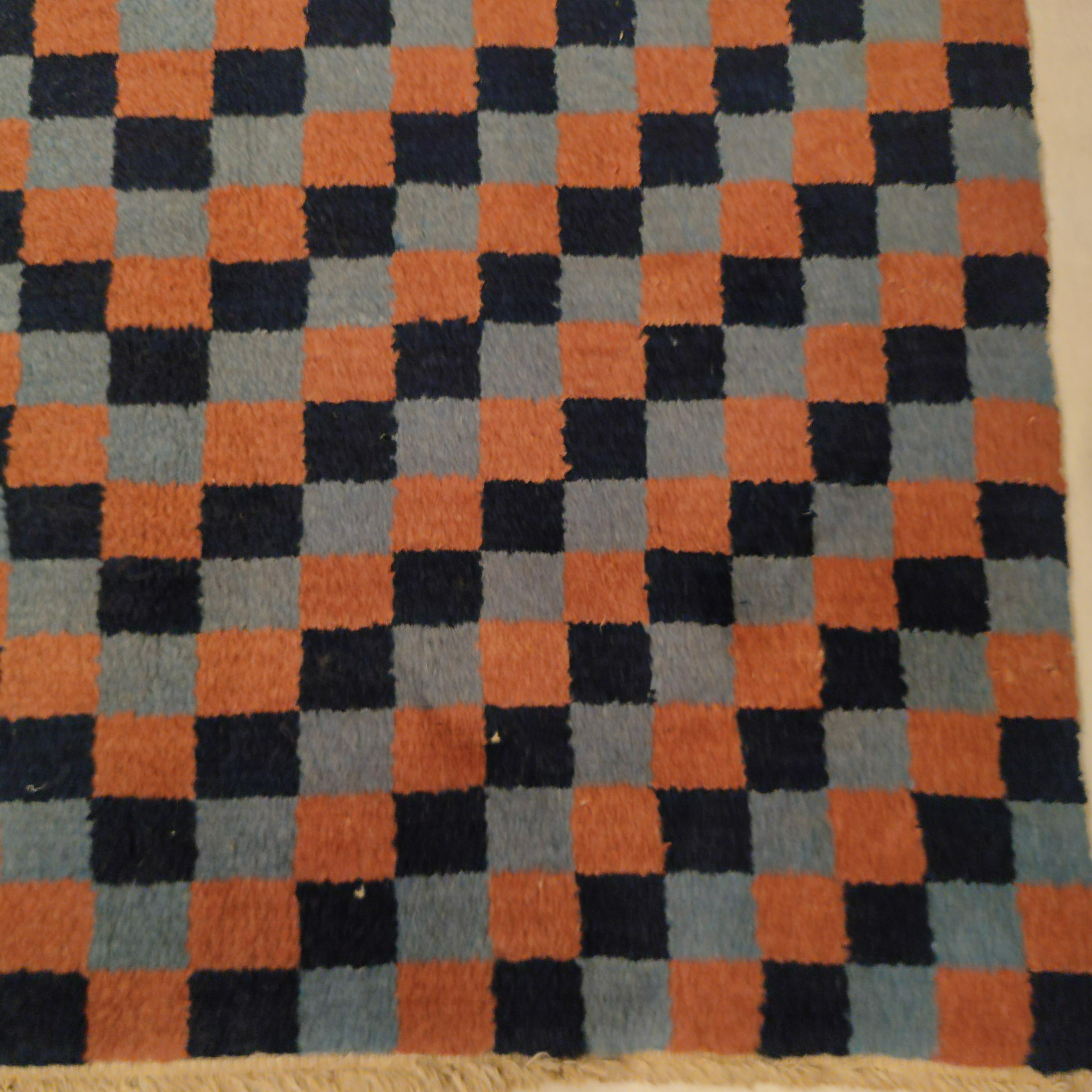 Wool Vintage Polychrome Tibetan Meditation Checkerboard Rug