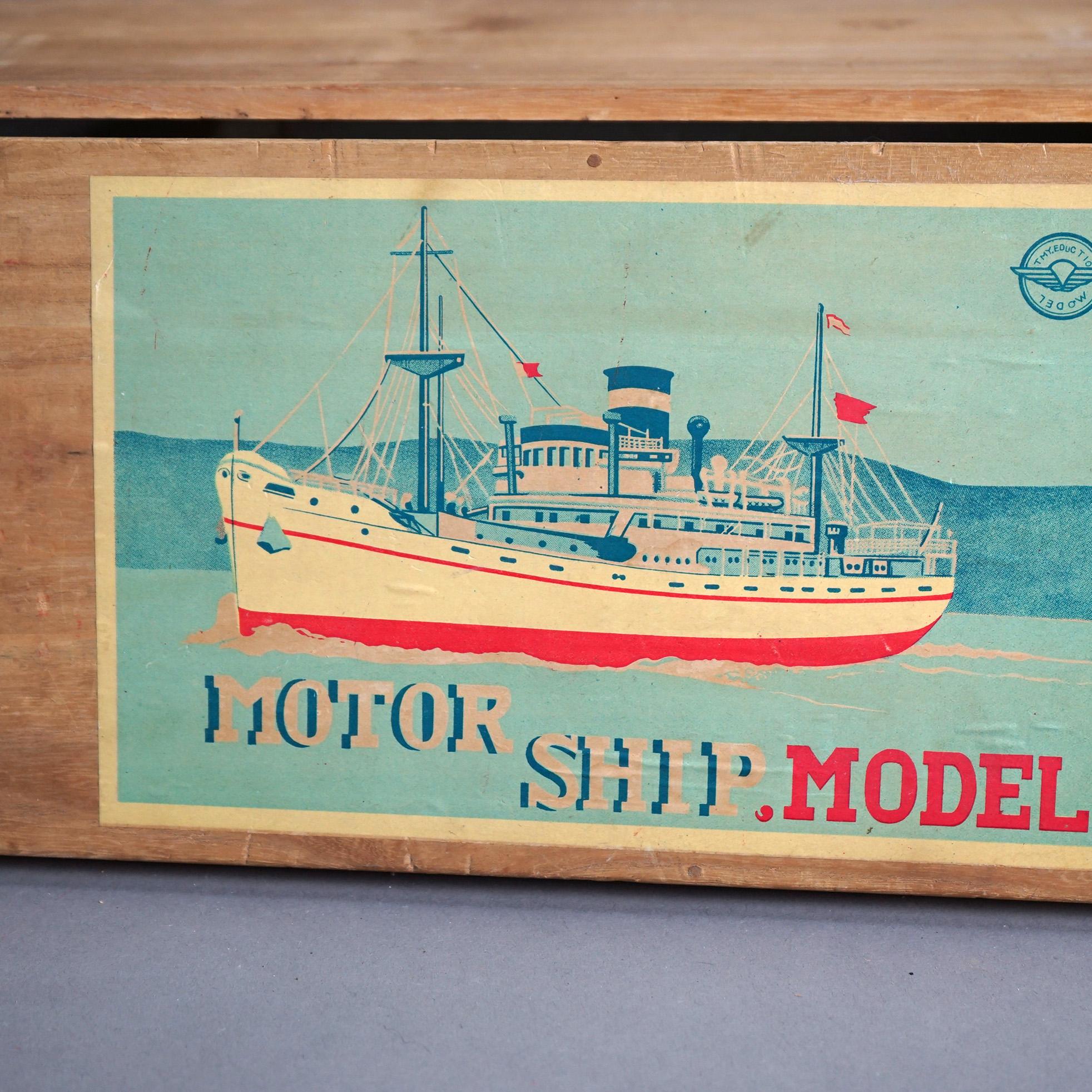 Vintage Polychrome Wooden Toy Motor Ship Model & Original Wooden Box, Tokyo Towa Education Model, c1940

Measures - box 8.75