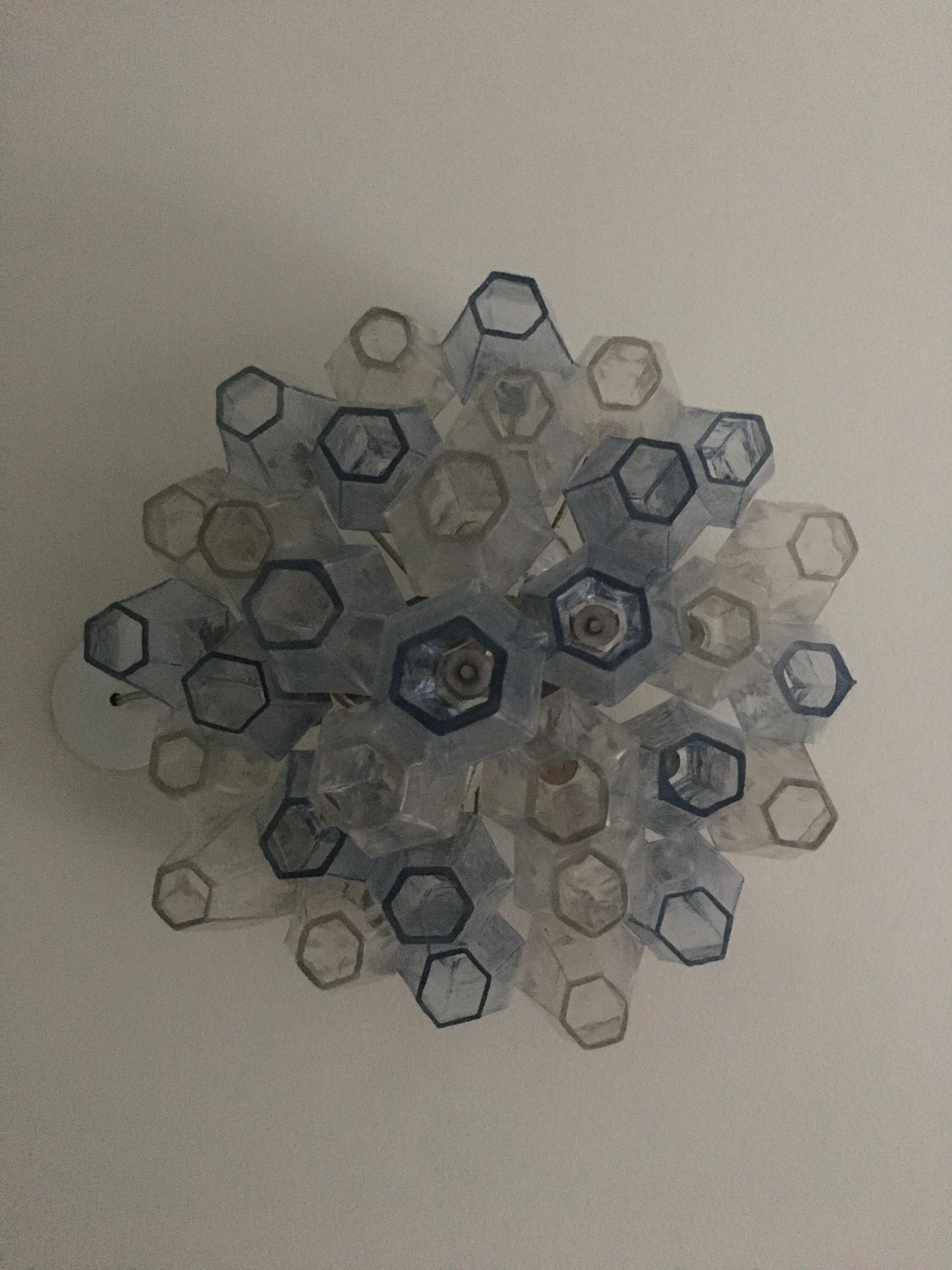 Italian Vintage Polyhedral Ceiling Chandelier in Clear and Blue Glass, Italy, 1960s