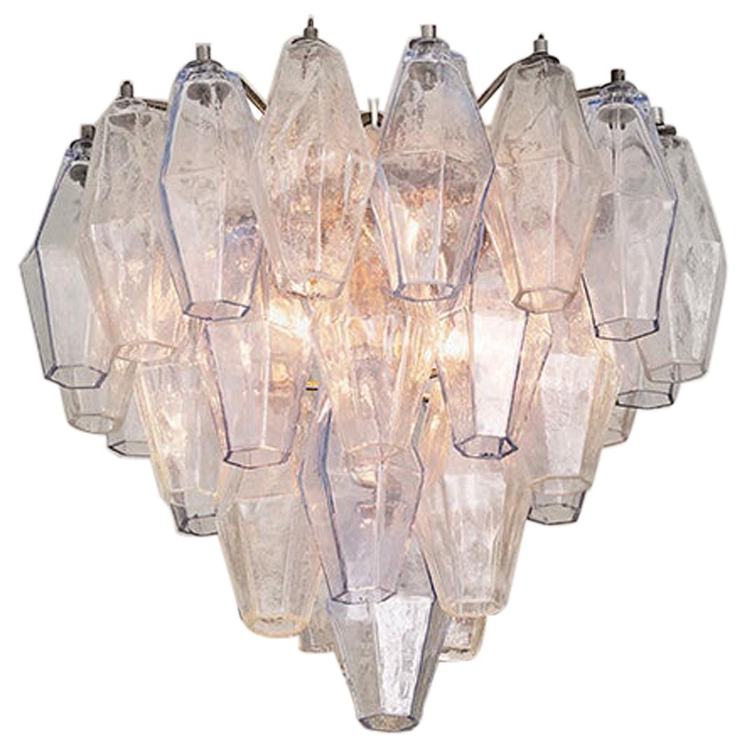 Vintage Polyhedral Ceiling Chandelier in Clear and Blue Glass, Italy, 1960s