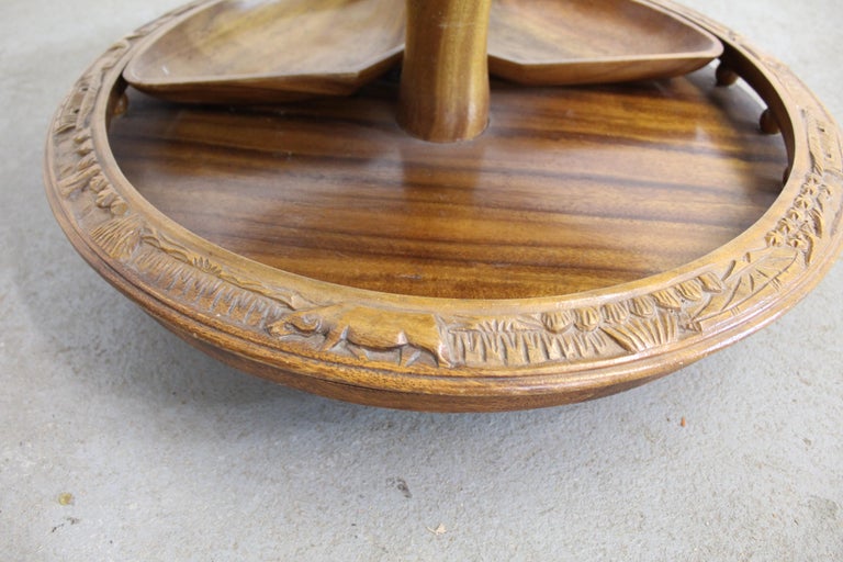Vintage Polynesian 4 Tier Teak Centerpiece/Serving Set/Lazy Susan For