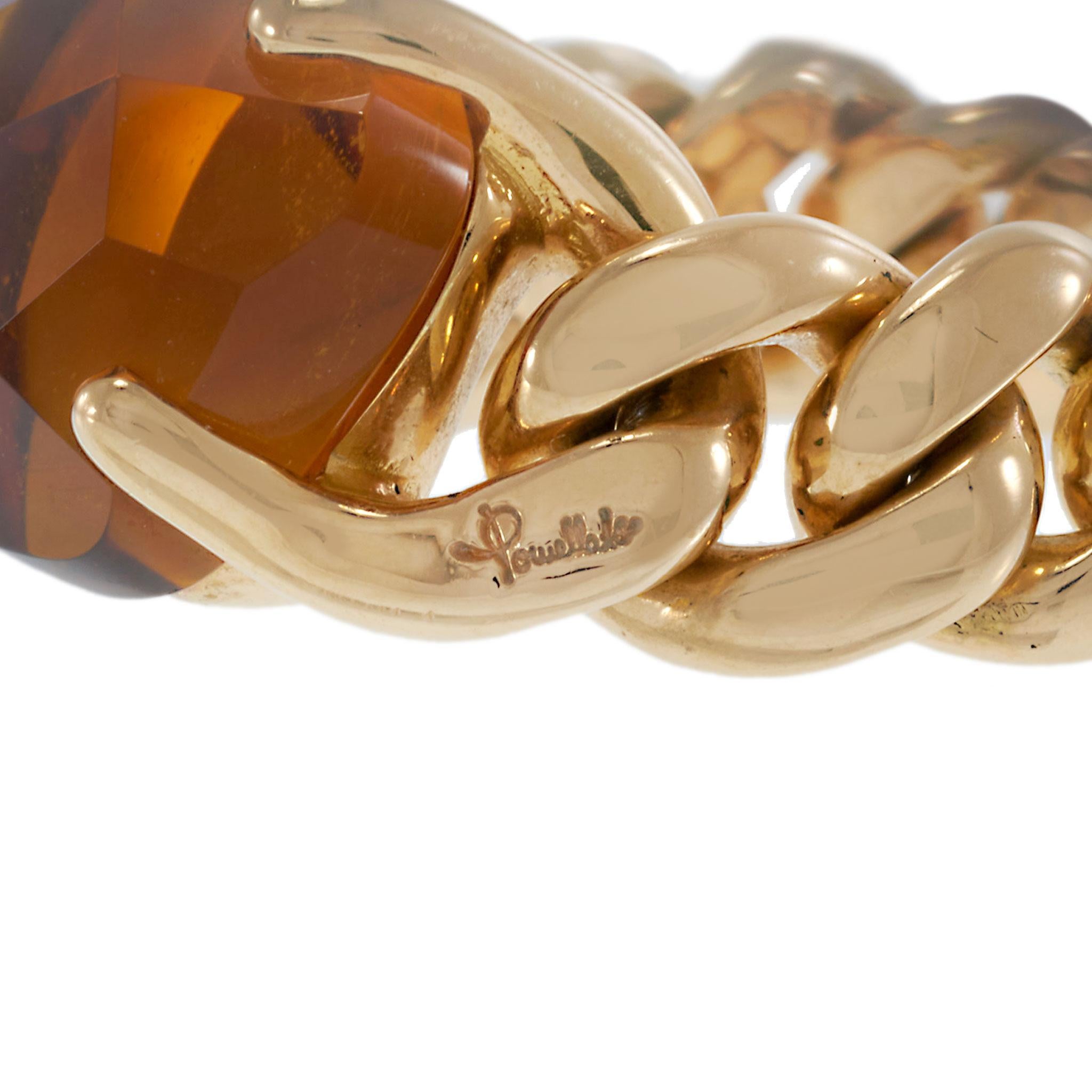 Vintage Pomellato 18KT Gelbgold Madeira Quarz Cuban Link Ring (Zeitgenössisch) im Angebot