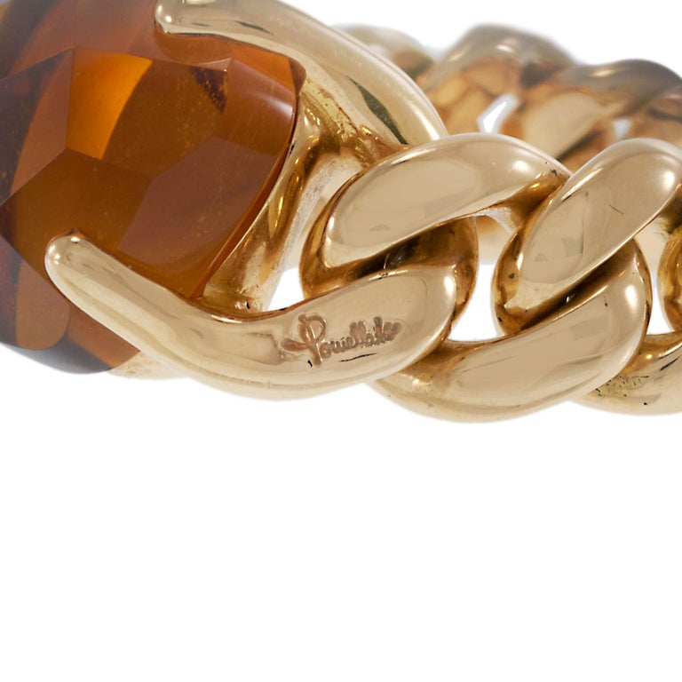 Vintage Pomellato 18KT Yellow Gold Madeira Quartz Cuban Link Ring photo 3