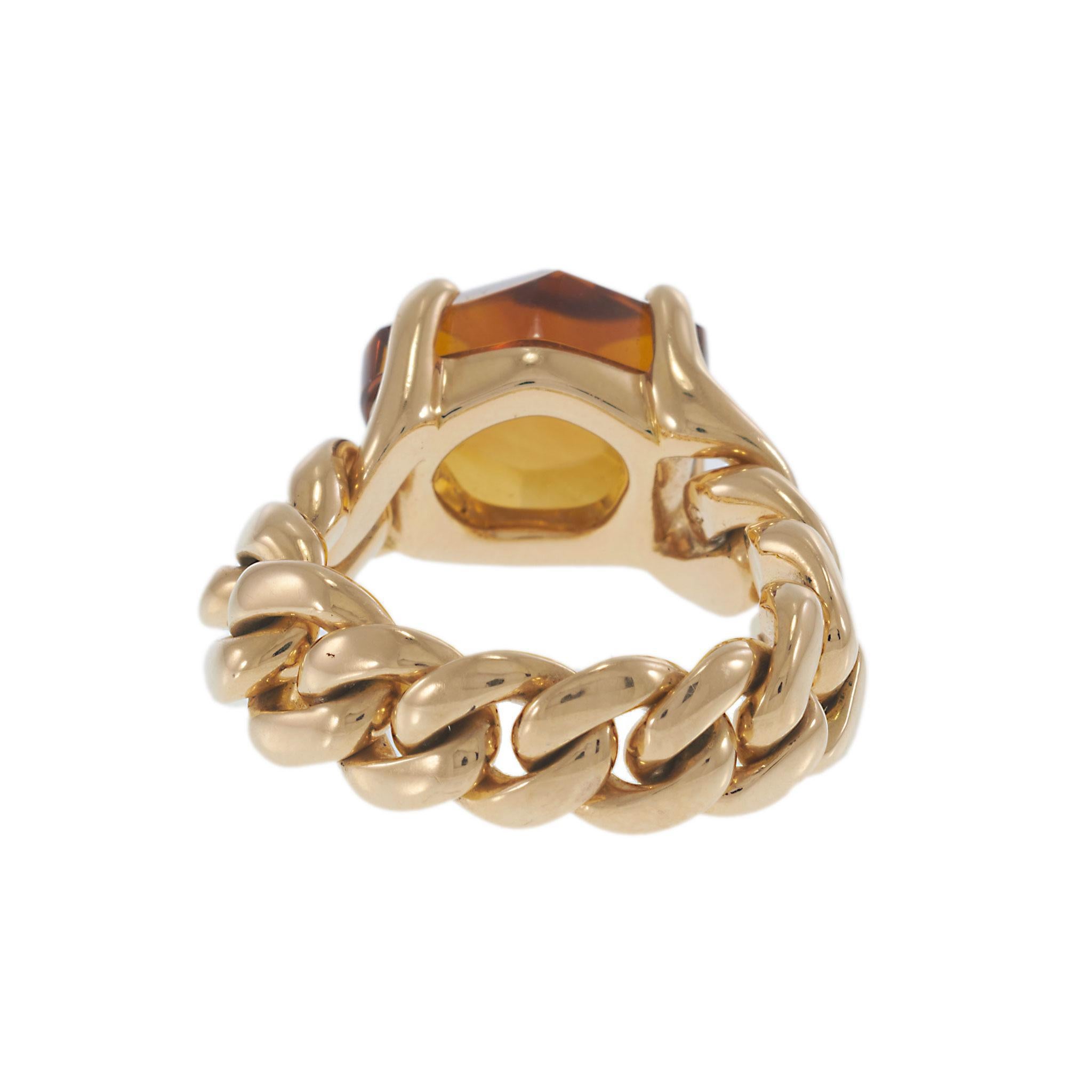 Vintage Pomellato 18KT Gelbgold Madeira Quarz Cuban Link Ring im Zustand „Gut“ im Angebot in New York, NY