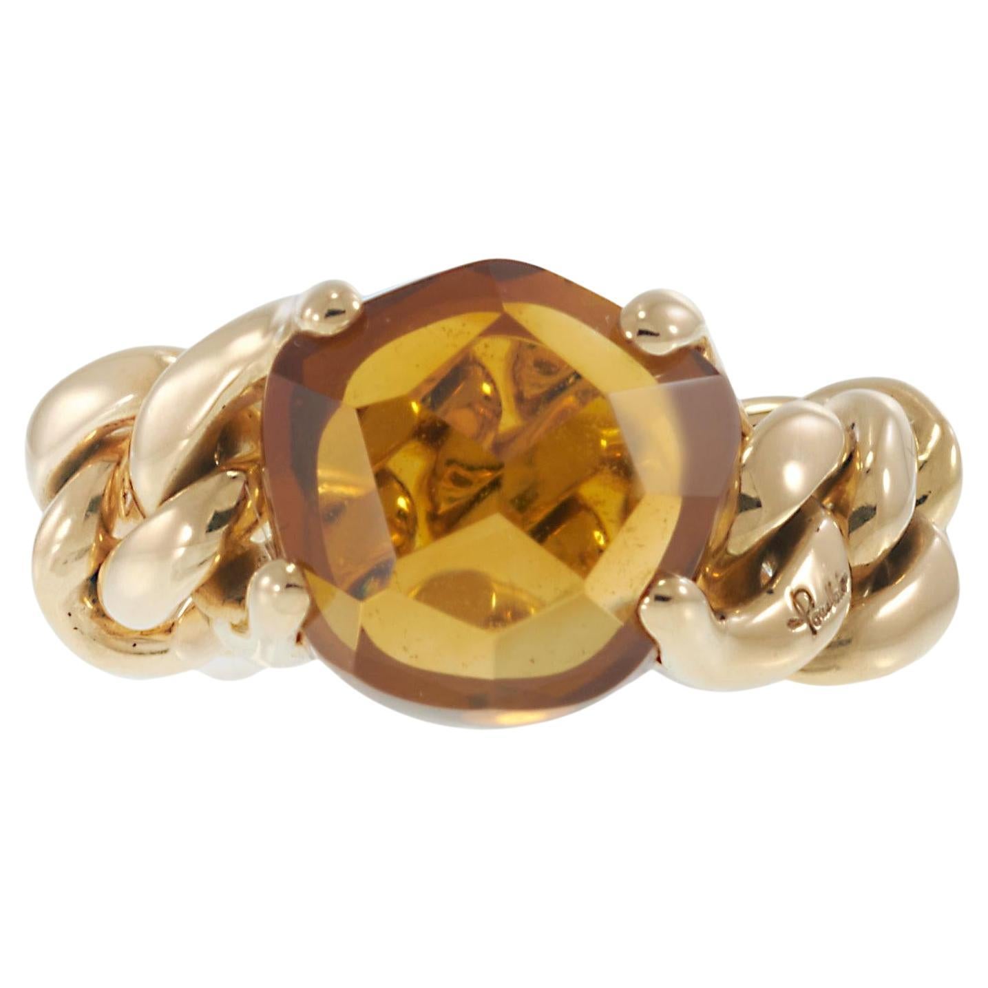 Vintage Pomellato 18KT Gelbgold Madeira Quarz Cuban Link Ring