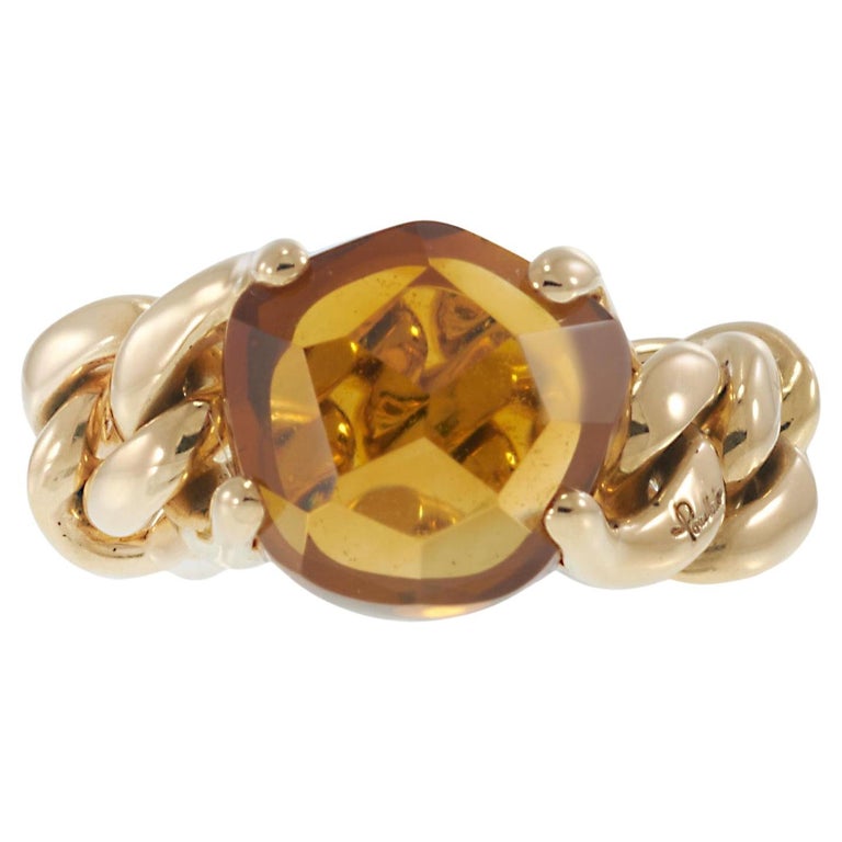 Vintage Pomellato 18KT Yellow Gold Madeira Quartz Cuban Link Ring photo 2