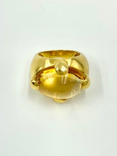 Vintage Pomellato 9,5 Quilates Cabujón Citrino Anillo Griffe Oro Amarillo 18K