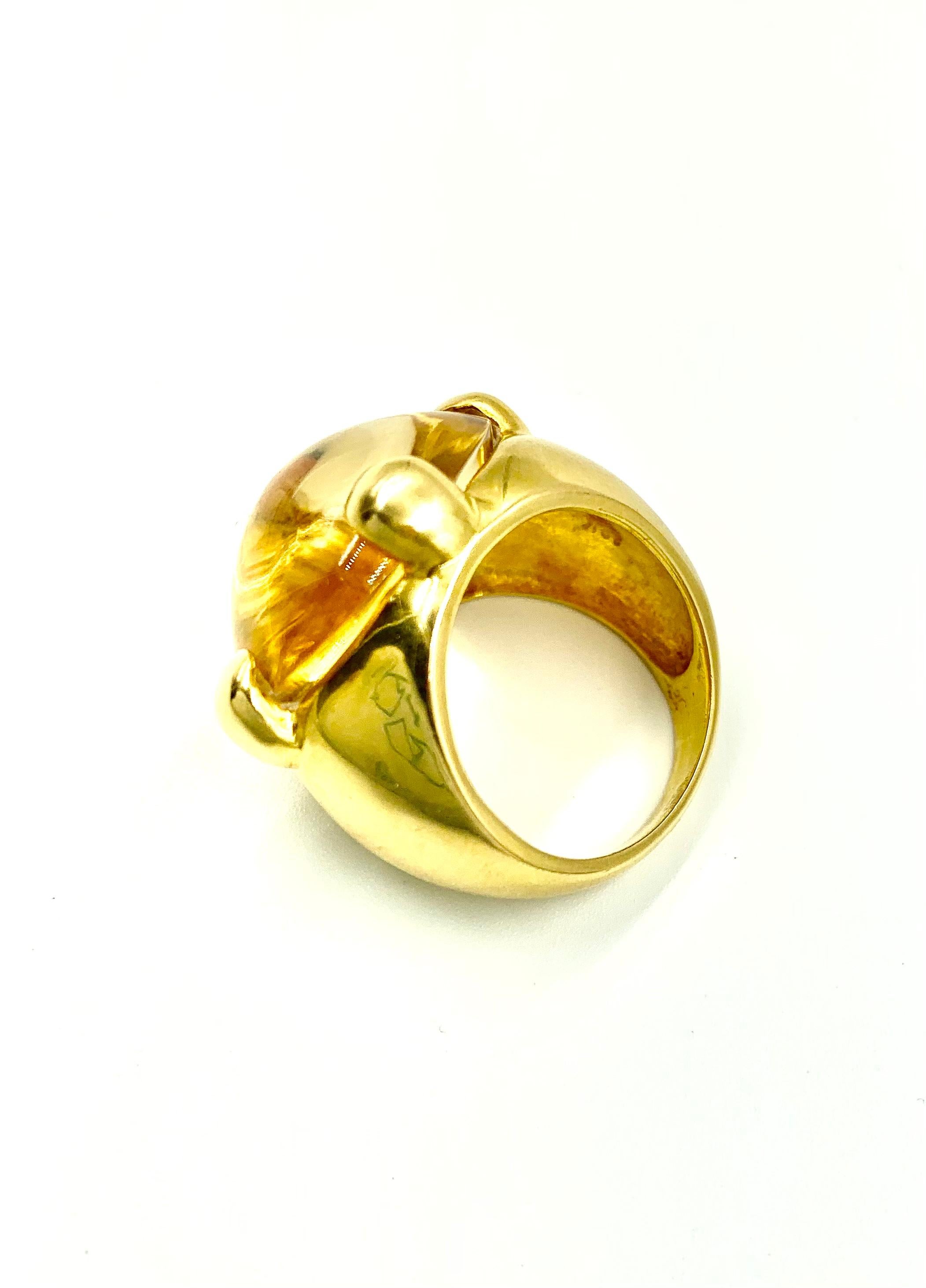 18k green gold hammered citrine cabochon ring