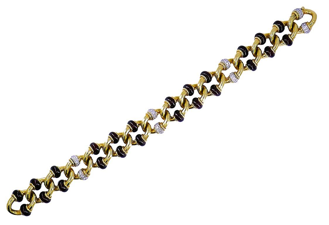Mixed Cut Vintage Pomellato Bracelet 18k Gold Garnet Diamond Estate Jewelry For Sale