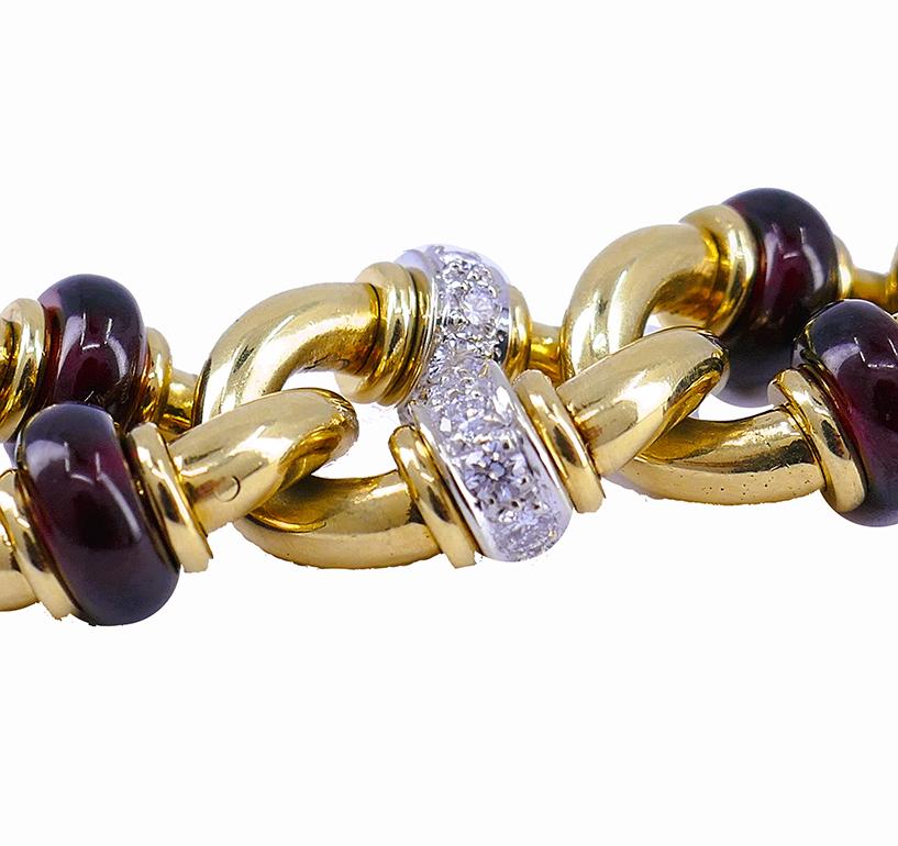Vintage Pomellato Bracelet 18k Gold Garnet Diamond Estate Jewelry For Sale 1