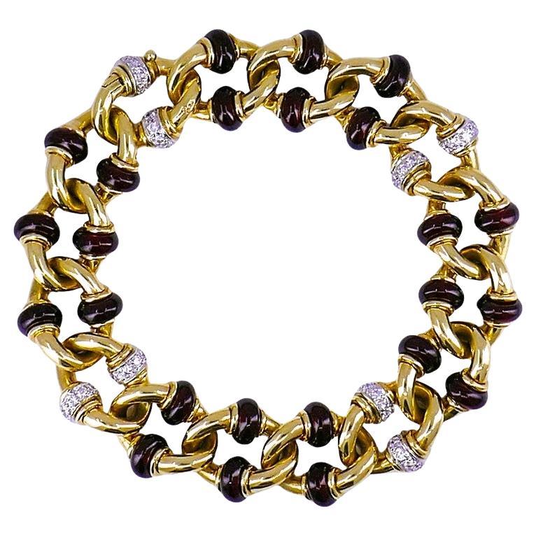 Vintage Pomellato Bracelet 18k Gold Garnet Diamond Estate Jewelry For Sale