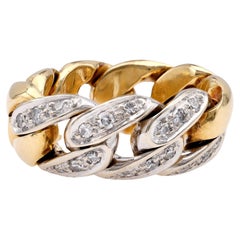 Vintage Pomellato Diamond 18K Yellow White Gold Cuban Link Ring