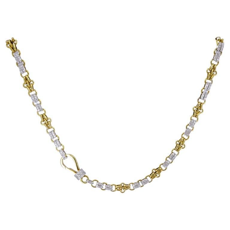 Vintage Pomellato Diamond Chain Necklace 18k White Yellow Gold Estate Jewelry In Excellent Condition For Sale In Beverly Hills, CA