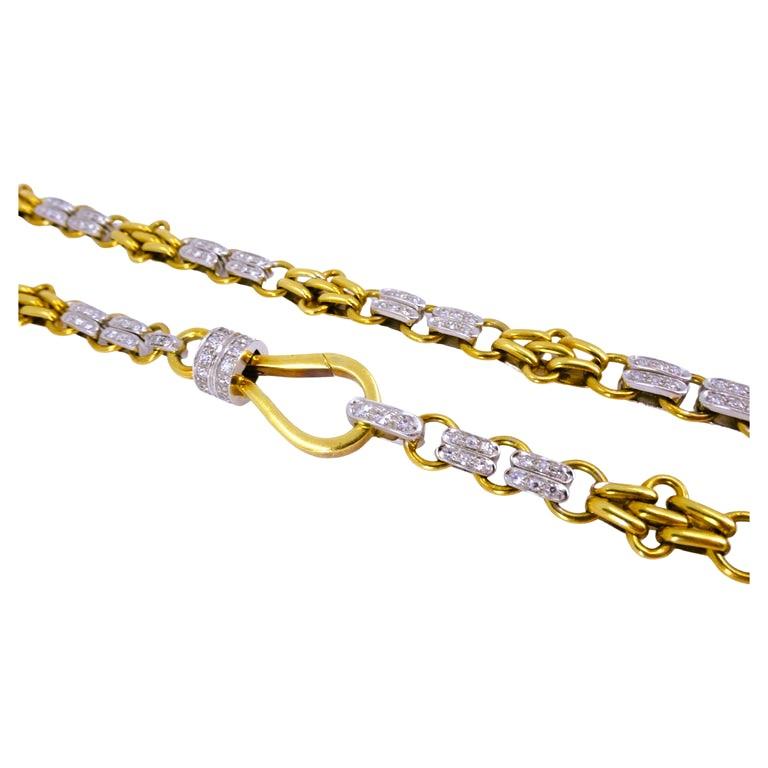 Vintage Pomellato Diamond Chain Necklace 18k White Yellow Gold Estate Jewelry For Sale 1