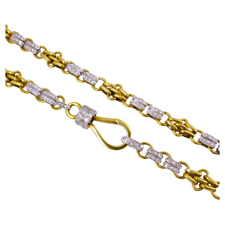 Vintage Pomellato Diamond Chain Necklace 18k White Yellow Gold Estate Jewelry For Sale 2