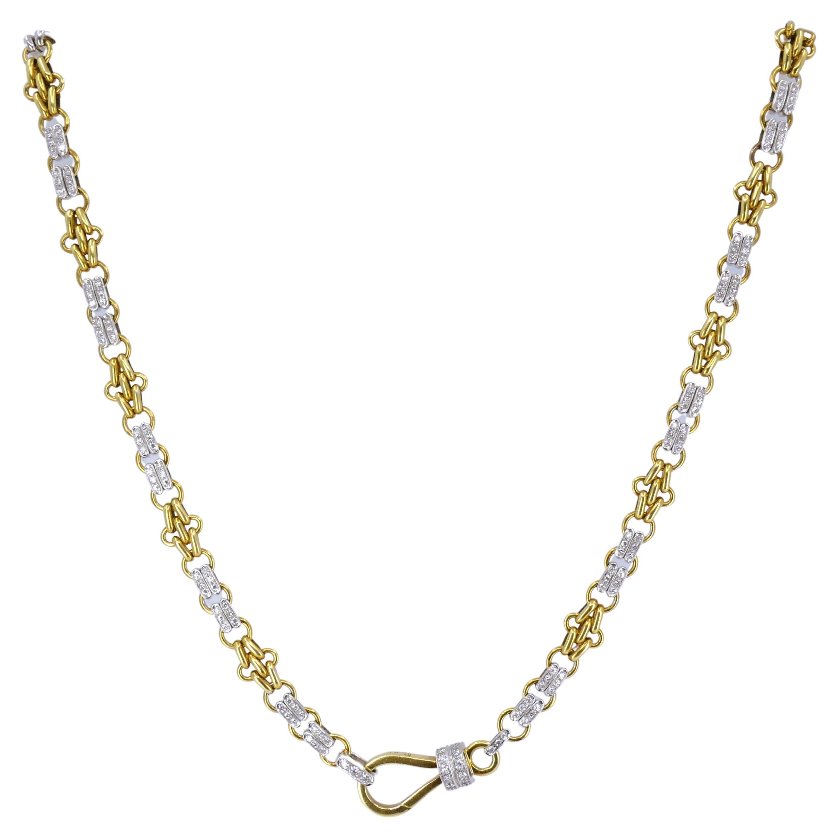 Vintage Pomellato Diamond Chain Necklace 18k White Yellow Gold Estate Jewelry For Sale