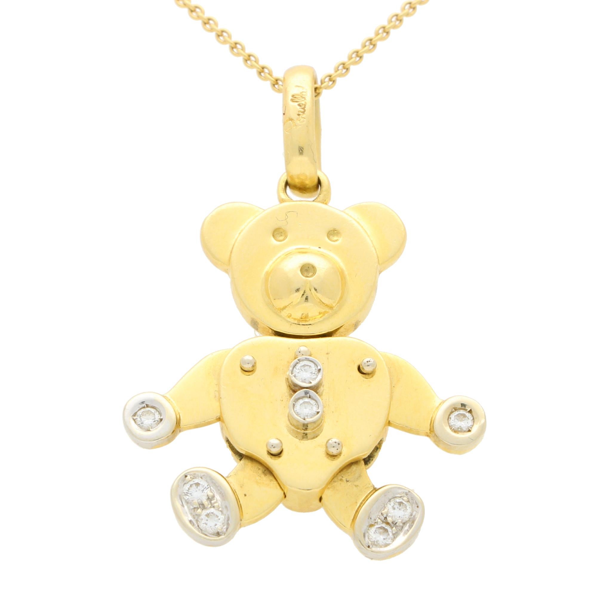 Vintage Pomellato Diamant-Teddy-Bär-Anhänger aus 18 Karat Gelbgold mit Diamant im Zustand „Hervorragend“ in London, GB