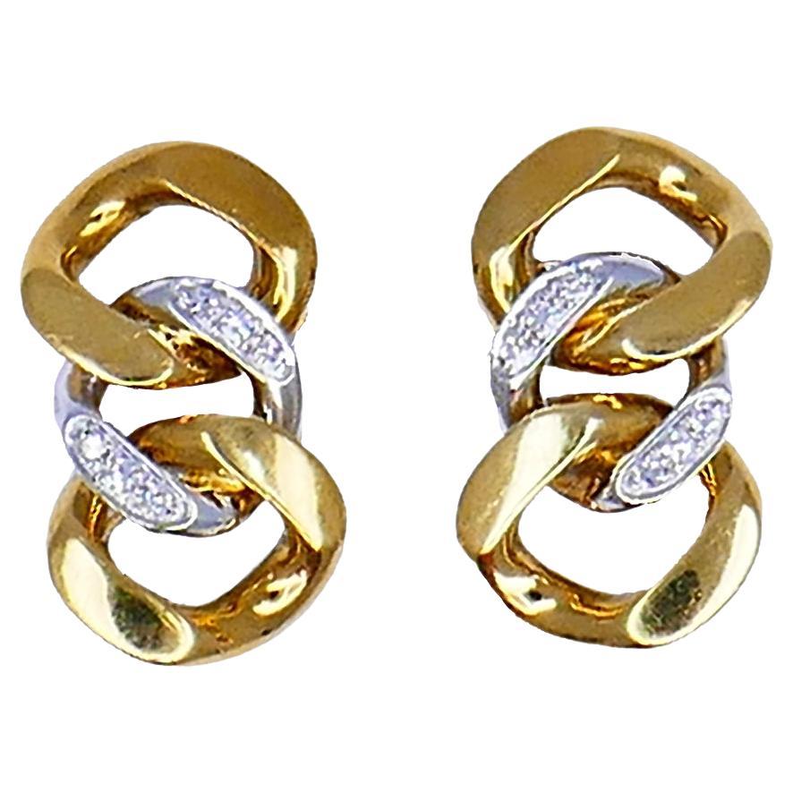 Vintage Pomellato Earrings Diamond 18k Gold Clip-On Estate Jewelry en vente