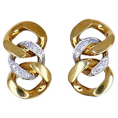 Retro Pomellato Earrings Diamond 18k Gold Clip-On Estate Jewelry